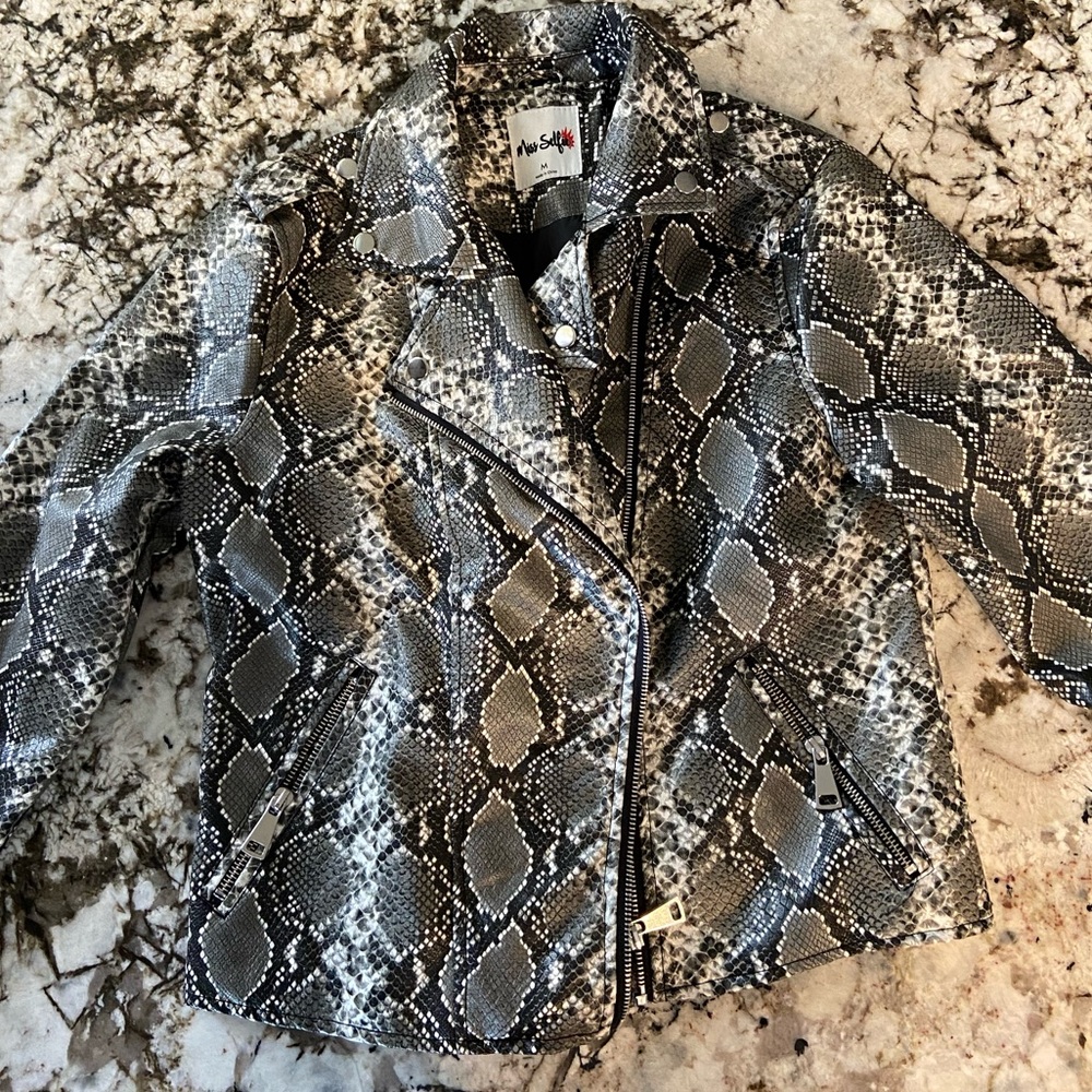 SNAKE PRINT FAUX LEATHER MOTO JACKET